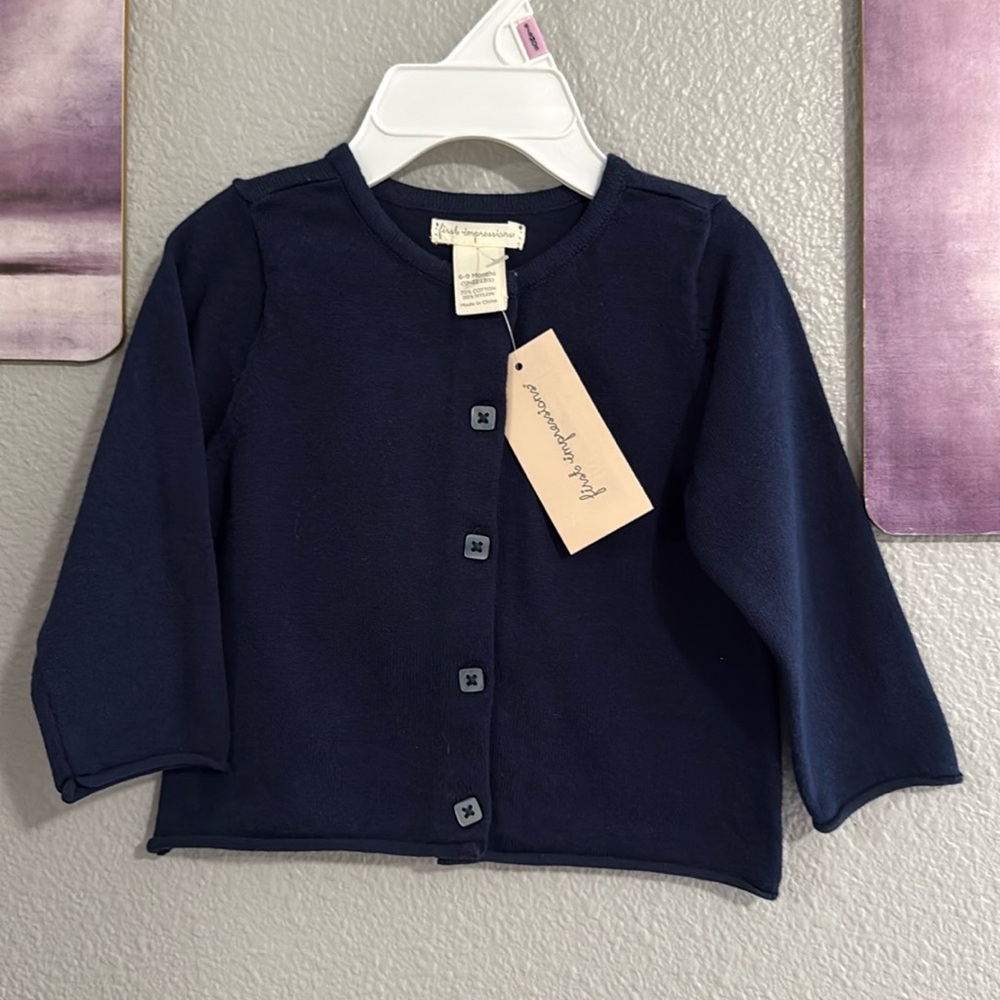 First Impressions navy blue Cardigan-Girls 6-9 months new cotton